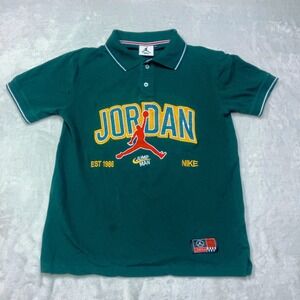 Y2K Nike Jordan Polo Shirt Teen Boy's M Embroidered Jumpman Spellout Logo Preppy